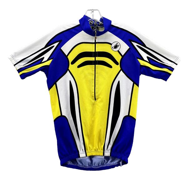 Castelli Mens Cycling Jersey Medium Yellow Blue 1/2 Zip Sportswear Riding Racing - Picture 1 of 8